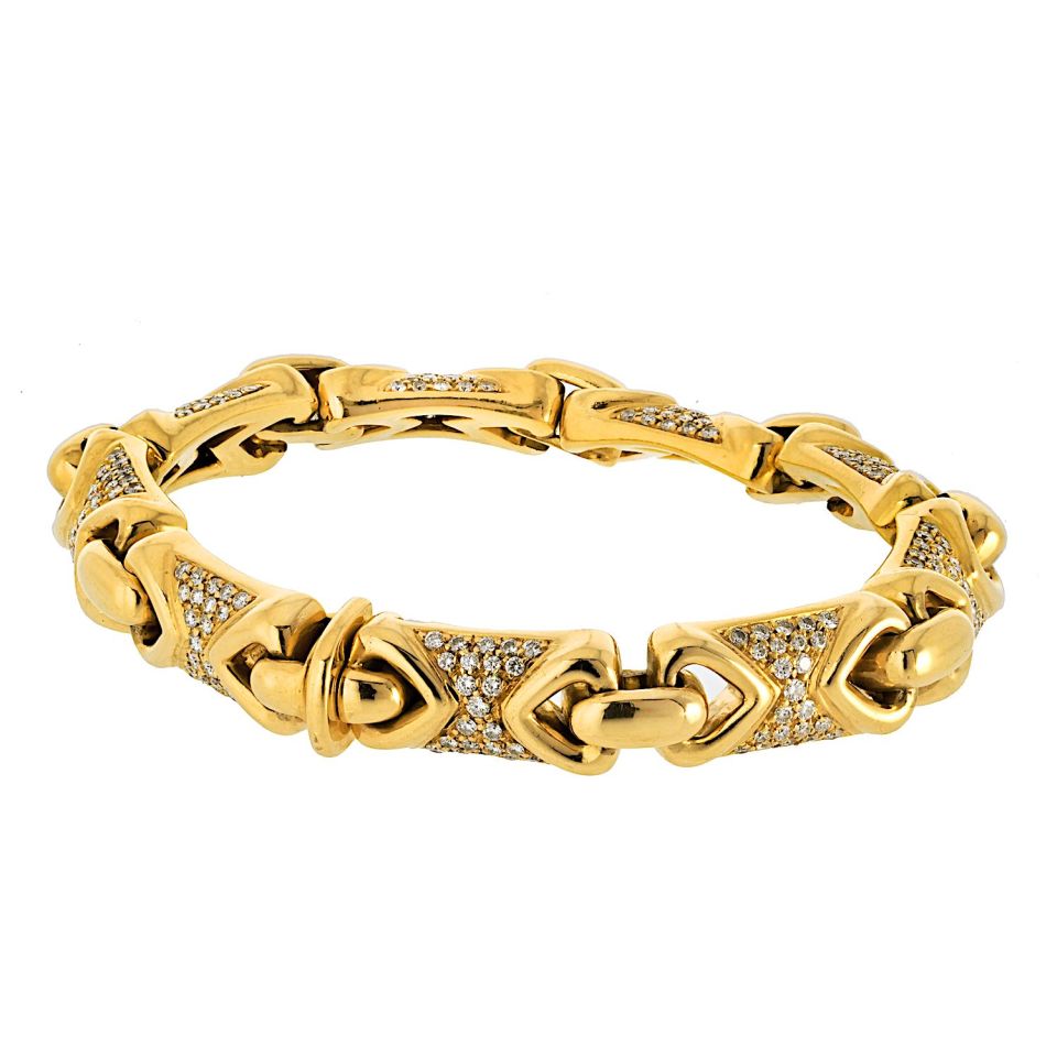 Bvlgari 18K Yellow Gold Parentesi Diamond Link Bracelet