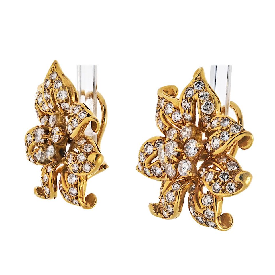 Kieselstein Cord 18K Yellow Gold Diamond Flower 7.00cttw Earrings