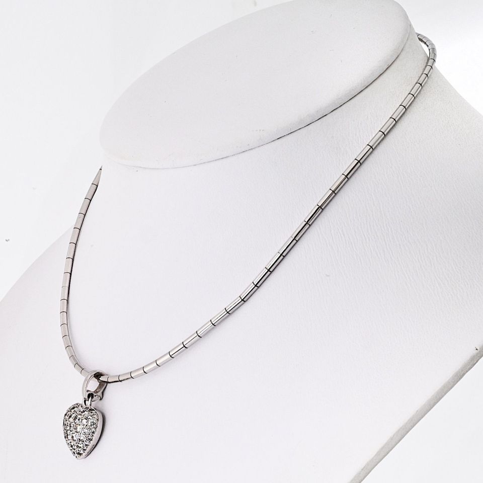 Cartier 18K White Gold Pave Diamond Heart Necklace