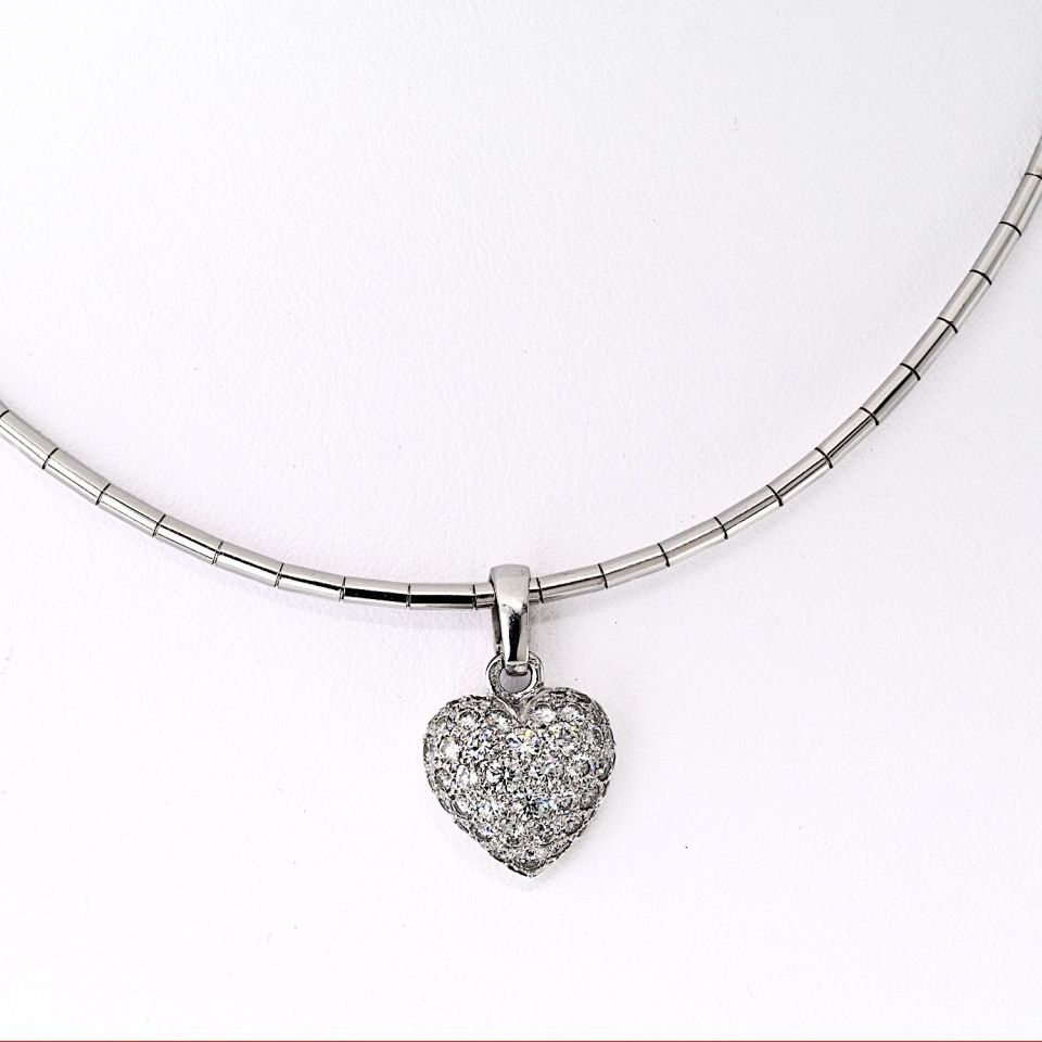 Cartier 18K White Gold Pave Diamond Heart Necklace