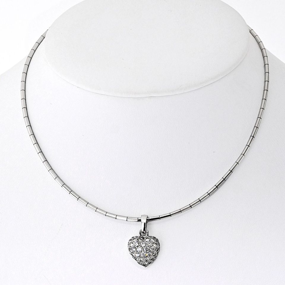 Cartier 18K White Gold Pave Diamond Heart Necklace