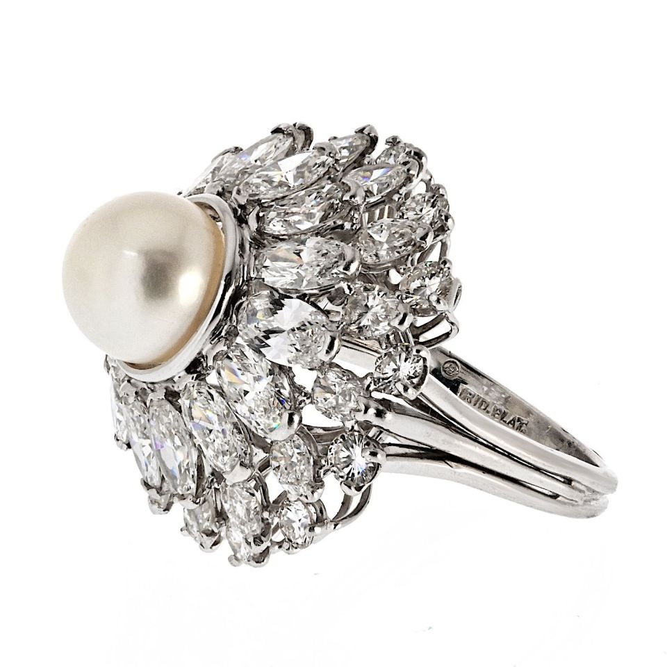 Oscar Heyman Platinum 6.00cttw Diamond And Pearl Ring