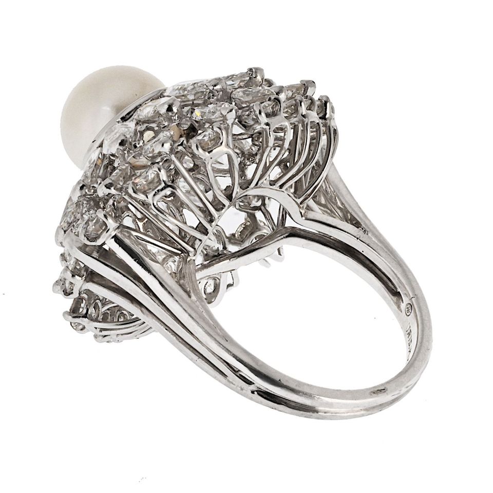 Oscar Heyman Platinum 6.00cttw Diamond And Pearl Ring