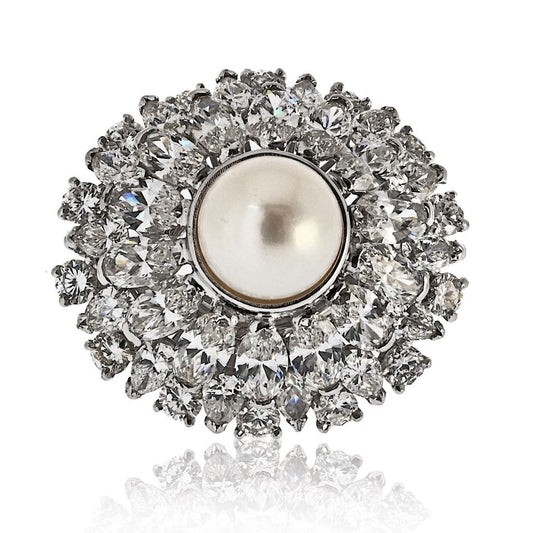 Oscar Heyman Platinum 6.00cttw Diamond And Pearl Ring