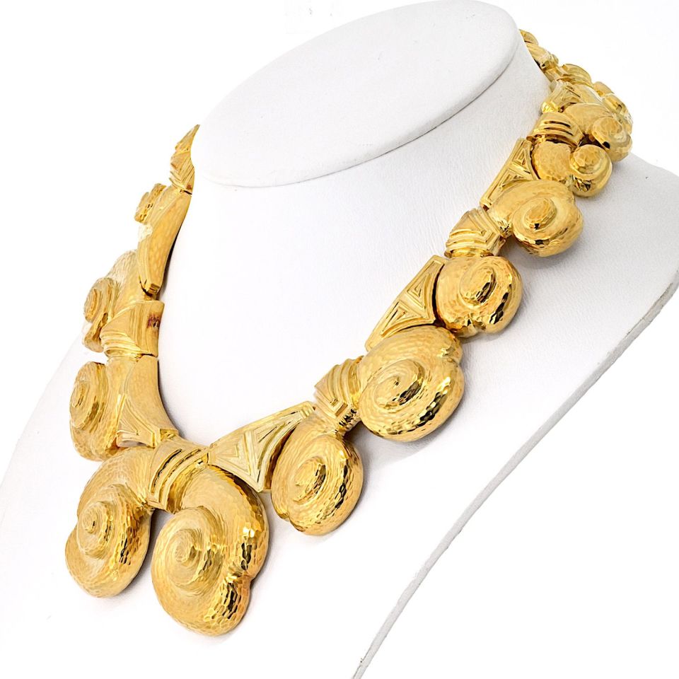David Webb Platinum & 18K Yellow Gold Hammered Clouf Collar Necklace