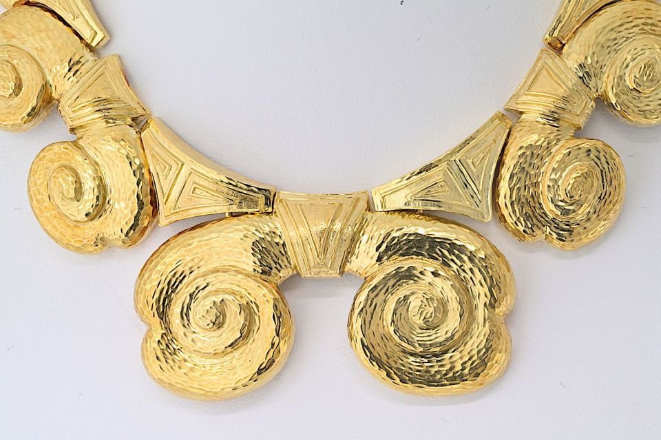 David Webb Platinum & 18K Yellow Gold Hammered Clouf Collar Necklace
