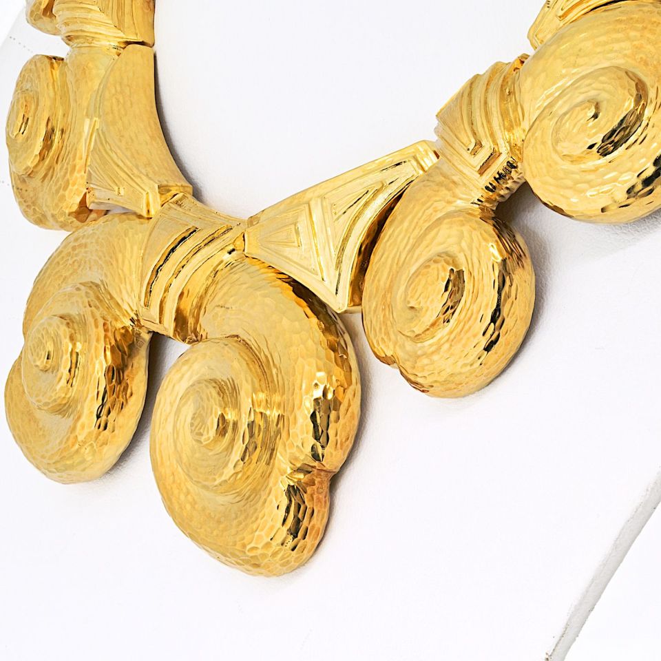 David Webb Platinum & 18K Yellow Gold Hammered Clouf Collar Necklace