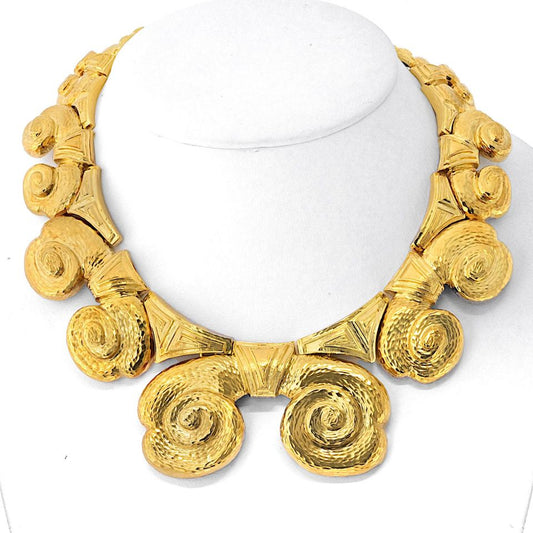 David Webb Platinum & 18K Yellow Gold Hammered Clouf Collar Necklace