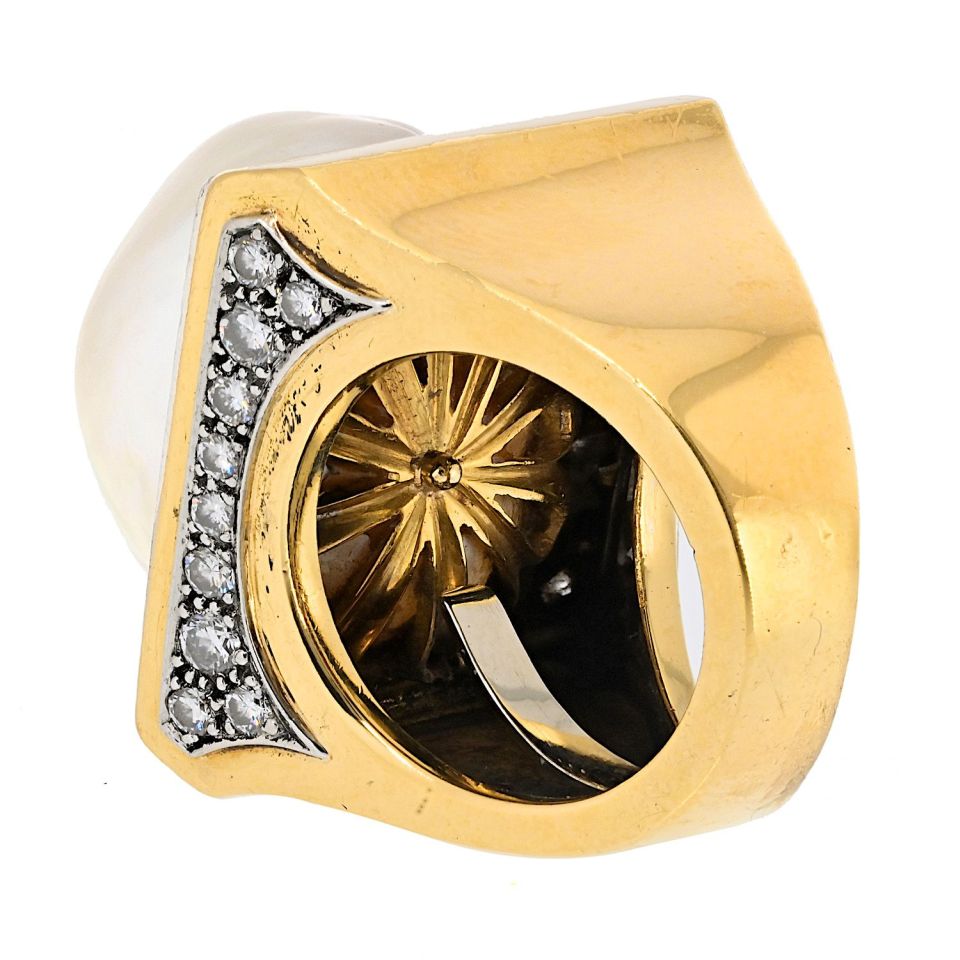 David Webb Platinum & 18K Yellow Gold Baroque Pearl Diamond Ring