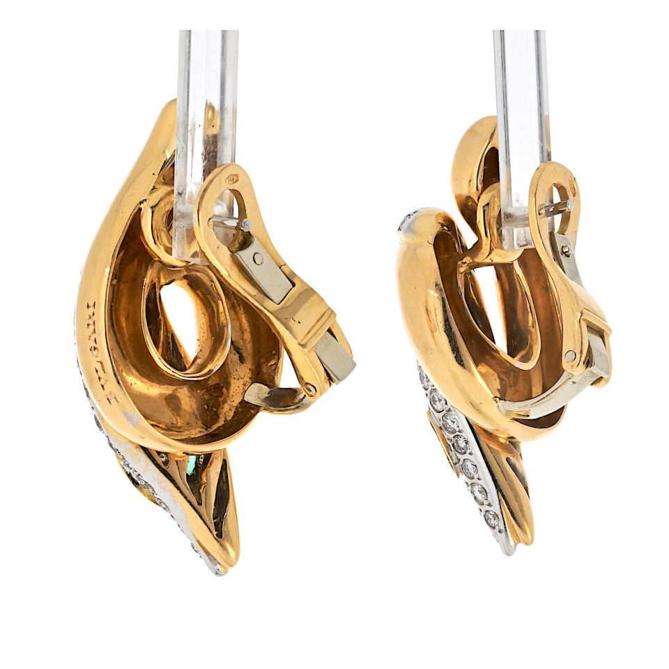 Bvlgari 18K Rose Gold Serpent Diamond And Emerald Earrings