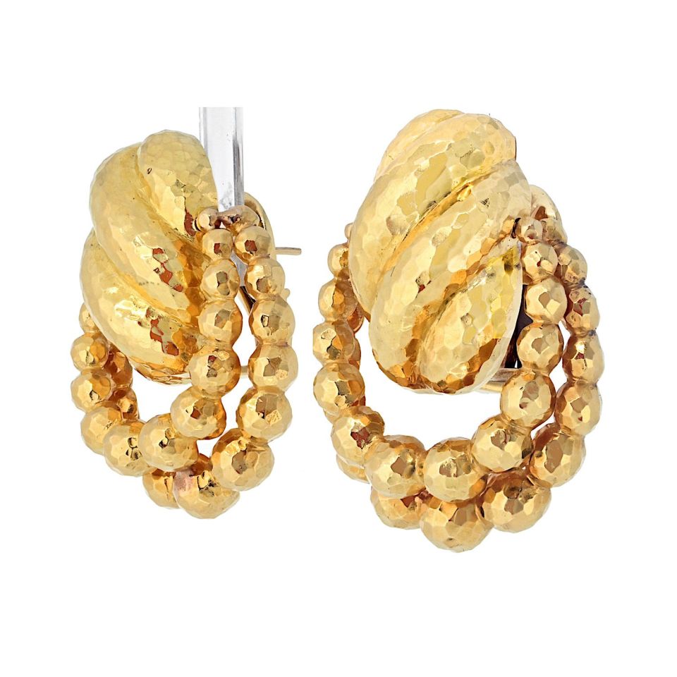 David Webb 18K Yellow Gold Hammered Textured Door Knockers Earrings