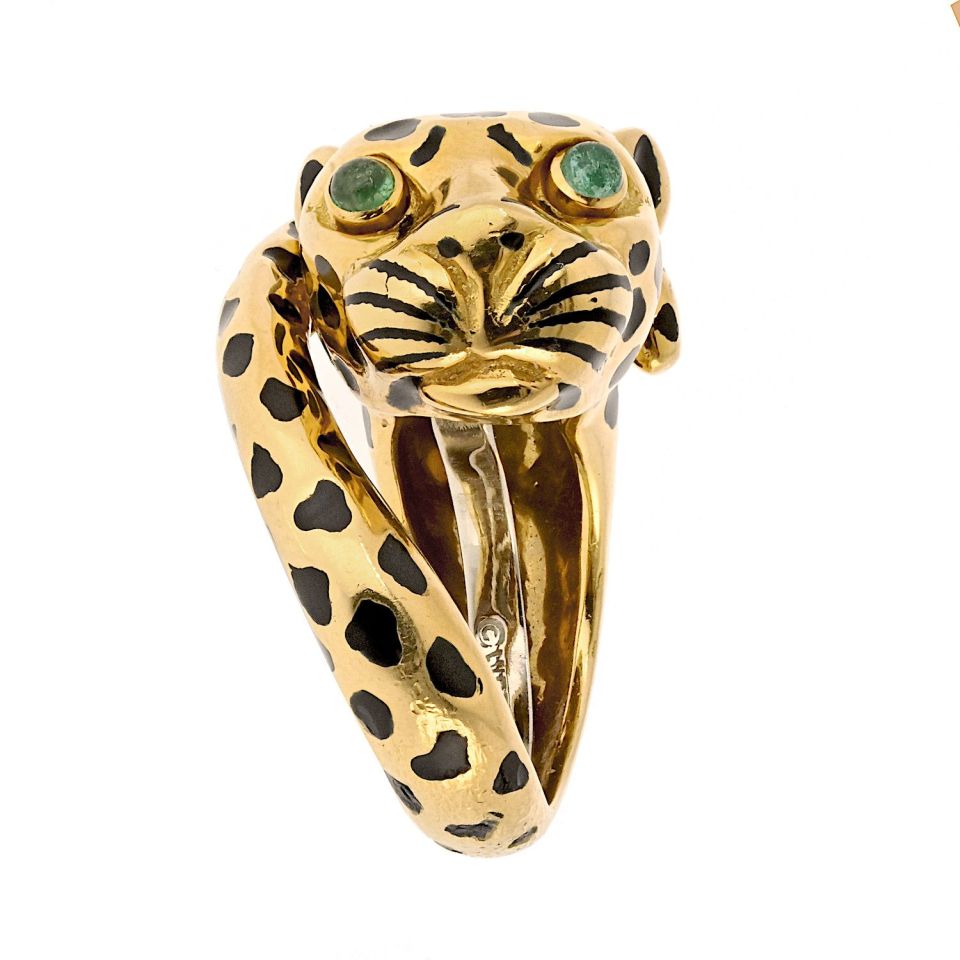 David Webb Platinum & 18K Yellow Gold Leopard Ring