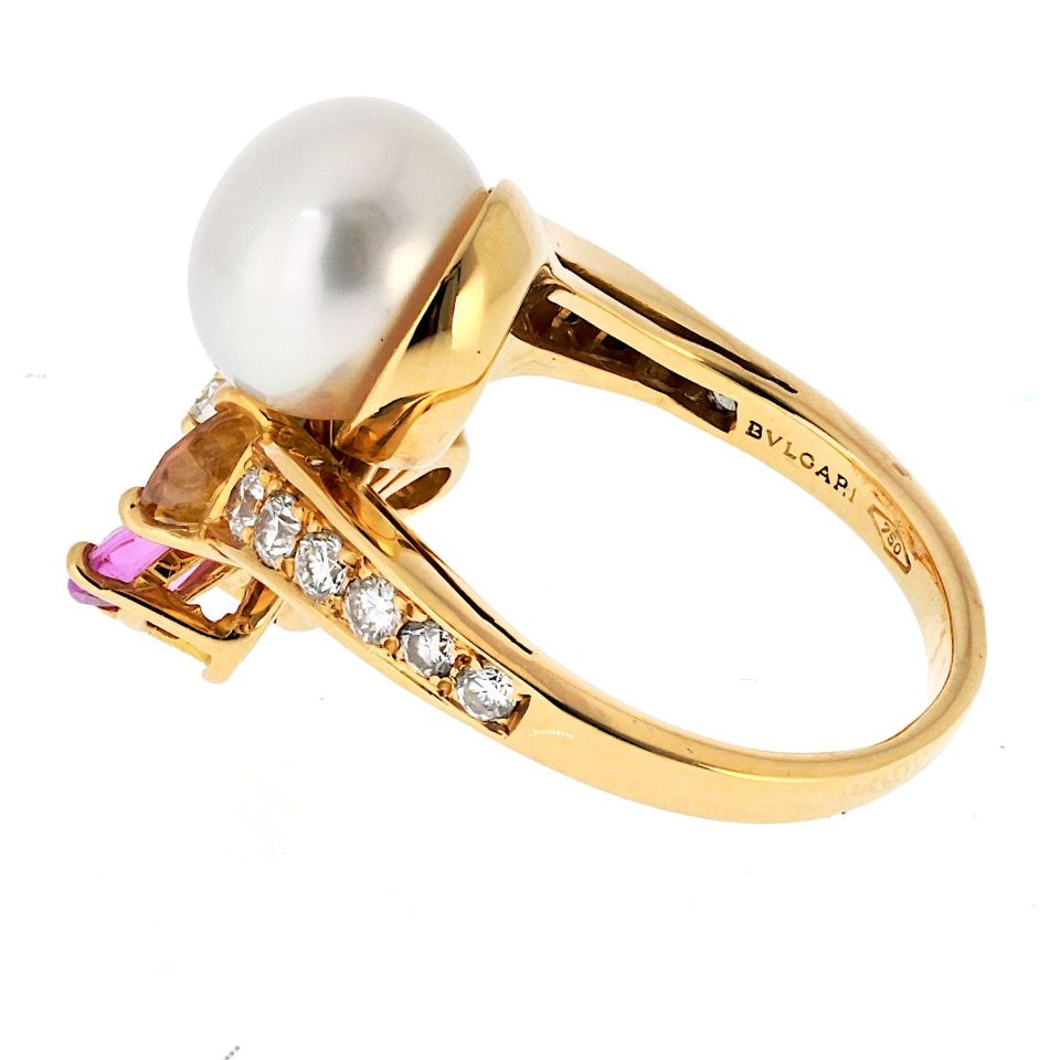 Bvlgari 18K Yellow Gold Contraire Pearl And Diamond, Multisapphire Ring