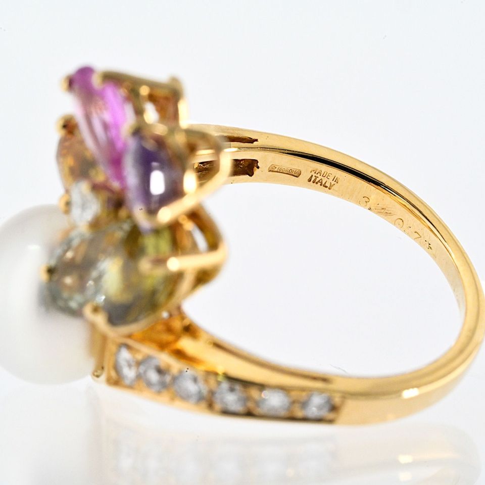 Bvlgari 18K Yellow Gold Contraire Pearl And Diamond, Multisapphire Ring