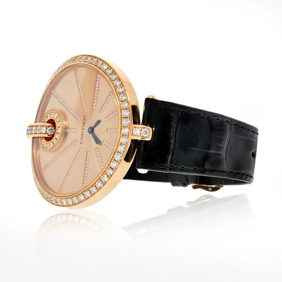 Cartier 18K Rose Gold Captive 55mm Diamond Bezel And Diamond Dial Watch