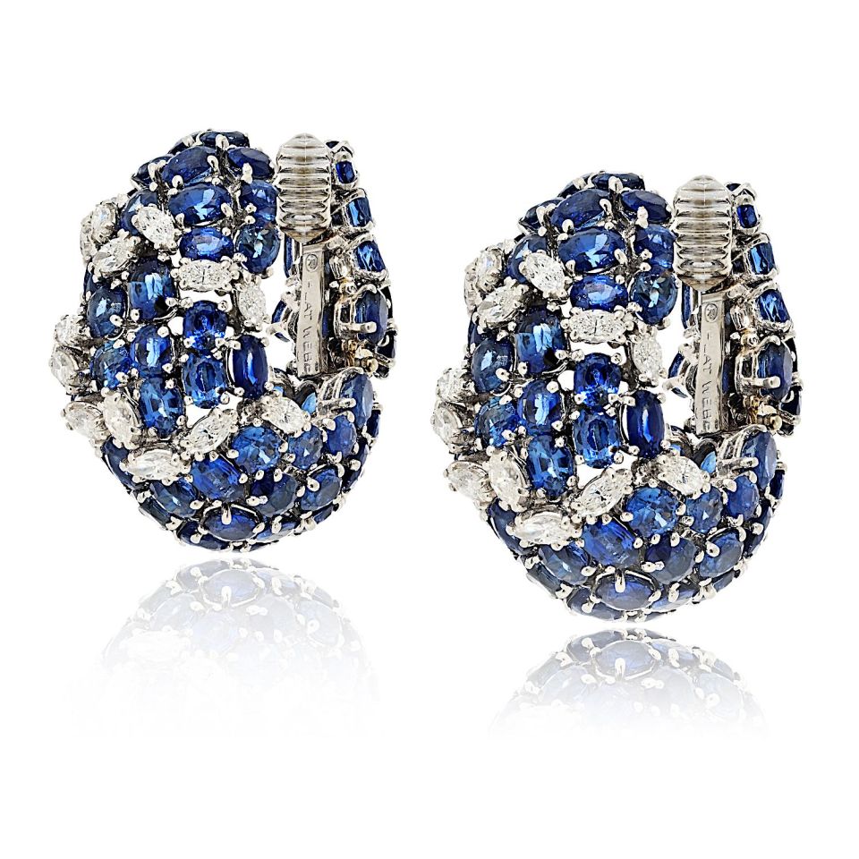 David Webb Platinum Sapphire And Diamond Shrimp Earrings