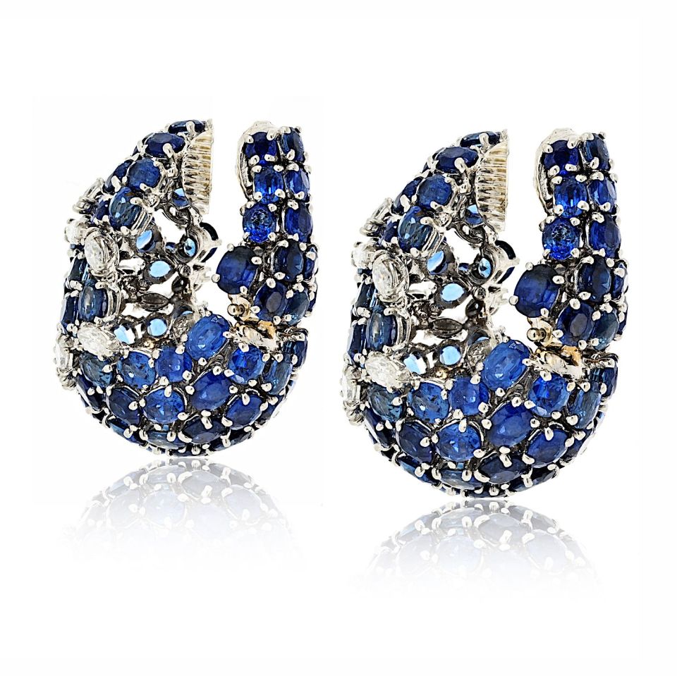 David Webb Platinum Sapphire And Diamond Shrimp Earrings