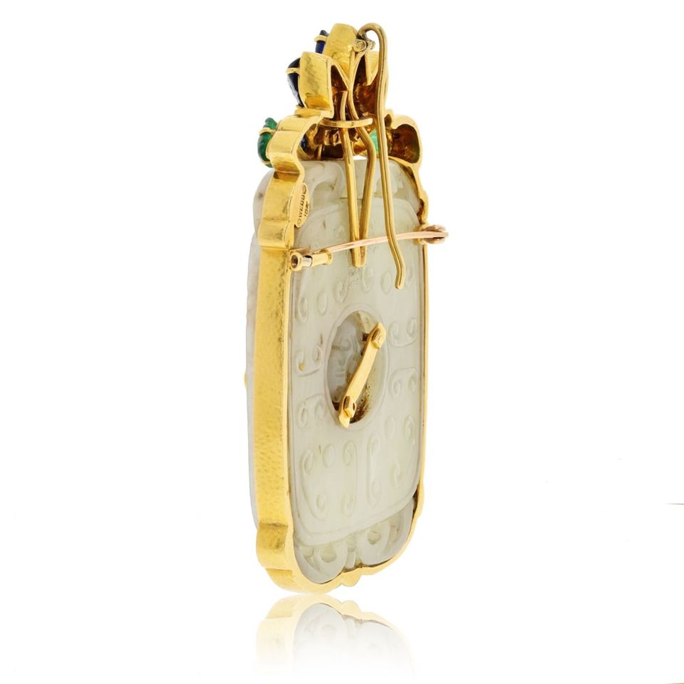 David Webb 18K Yellow Gold French Chinos Carved Jade Pendant