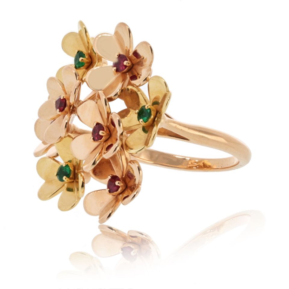 Van Cleef & Arpels 18K Yellow Gold Frivole 8 Flowers EU 53 Ring