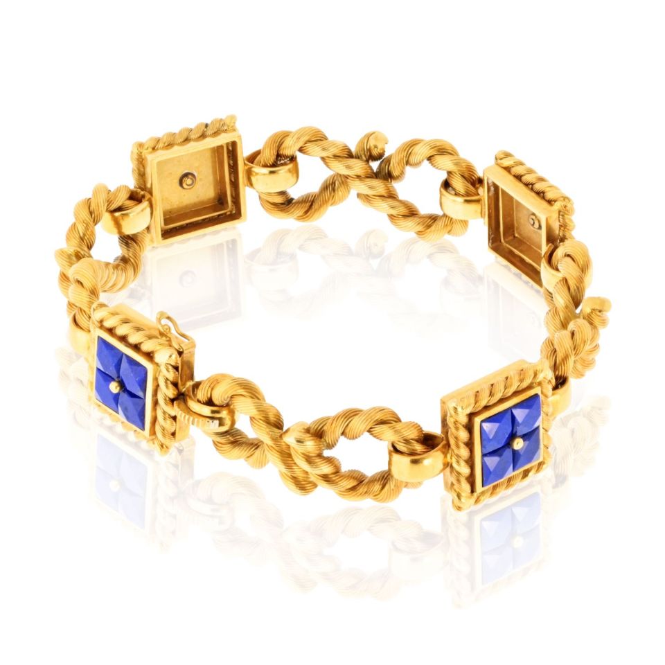 18K Yellow Gold Lapis Rope Link Bracelet