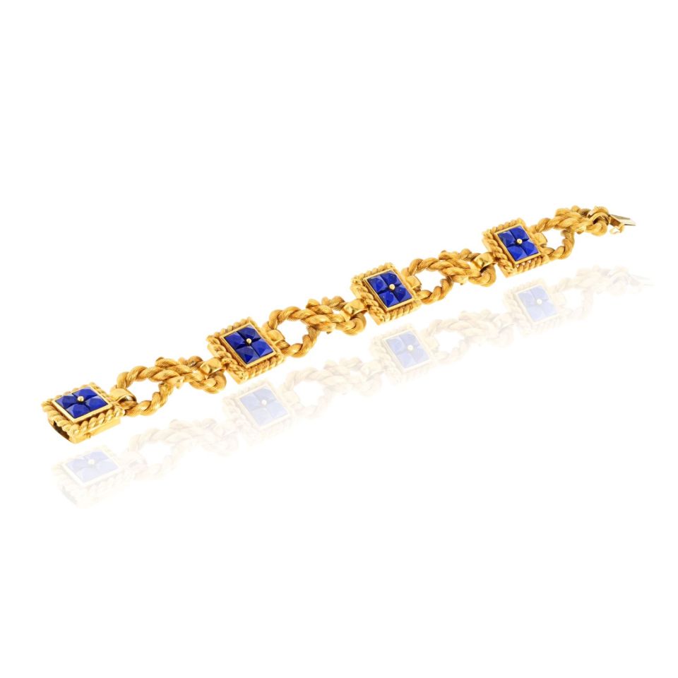 18K Yellow Gold Lapis Rope Link Bracelet