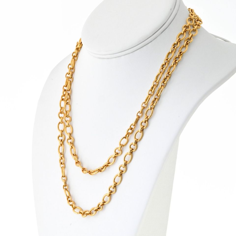 Cartier 18K Yellow Gold Oval And Round Chain 36 Inches Necklace
