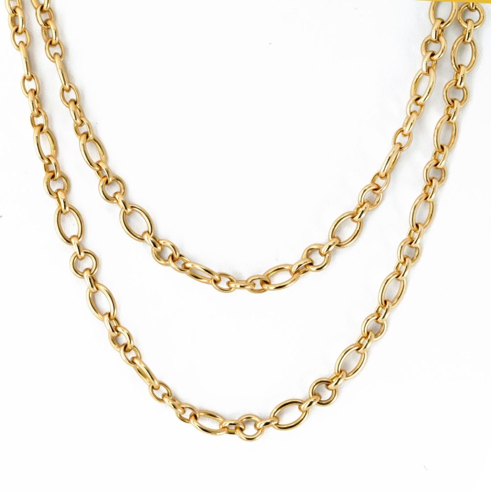 Cartier 18K Yellow Gold Oval And Round Chain 36 Inches Necklace