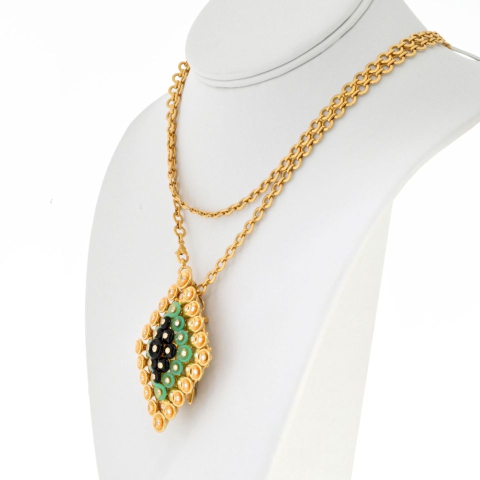 Van Cleef & Arpels 18K Yellow Gold Bouton D'or Pendant Brooch Clip Necklace