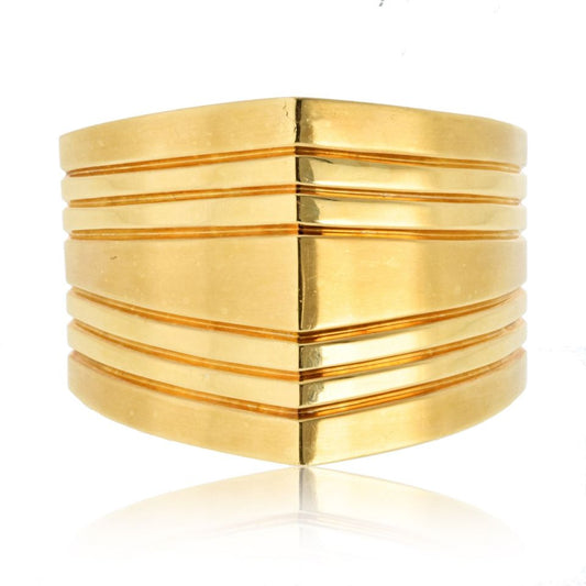 18K Yellow Gold Geometric Hinged Cuff Bangle Bracelet