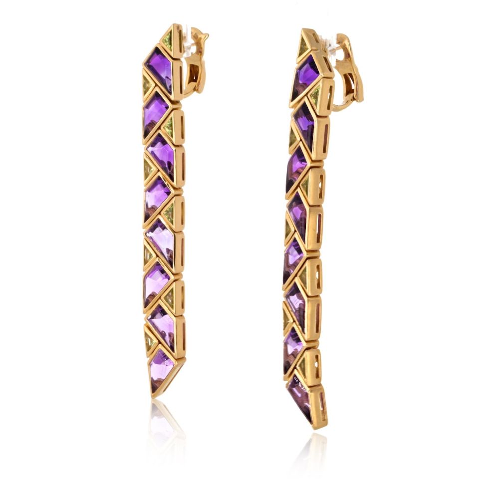 Marina B. 18K Yellow Gold Pyramide Amethyst Earrings
