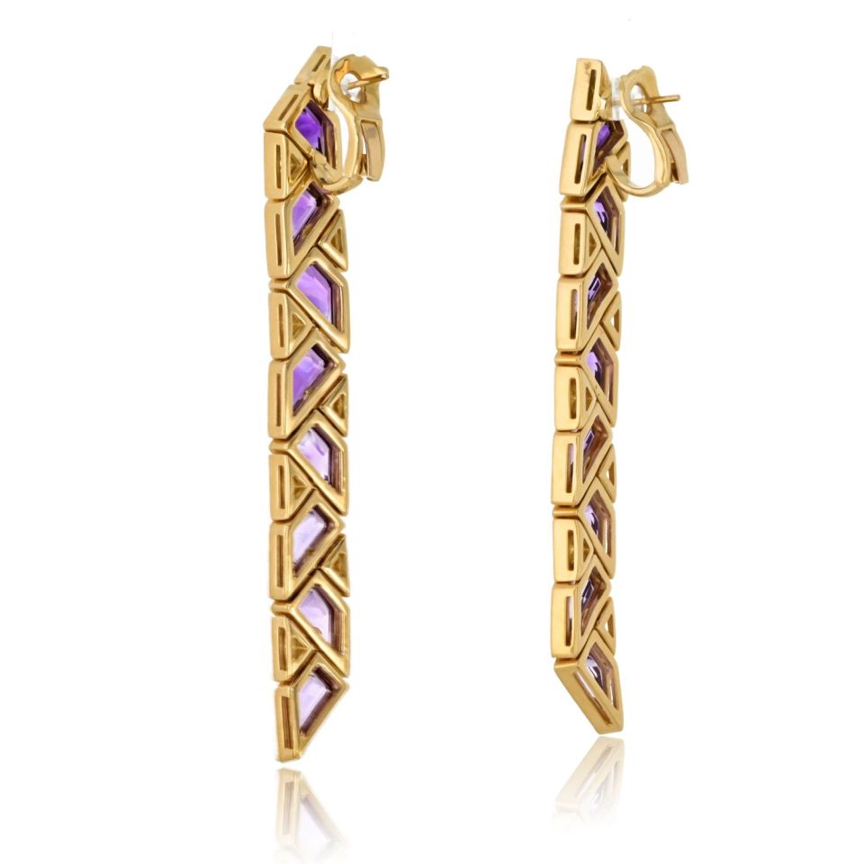 Marina B. 18K Yellow Gold Pyramide Amethyst Earrings