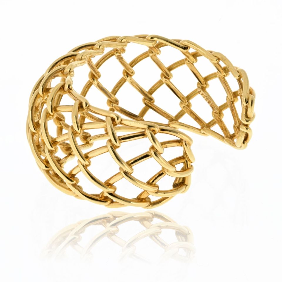 David Webb 18K Yellow Gold Weave Cuff Openwork Bracelet