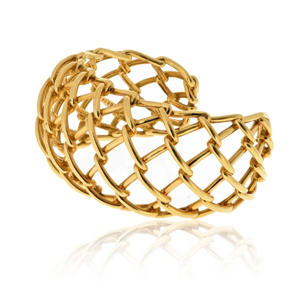 David Webb 18K Yellow Gold Weave Cuff Openwork Bracelet