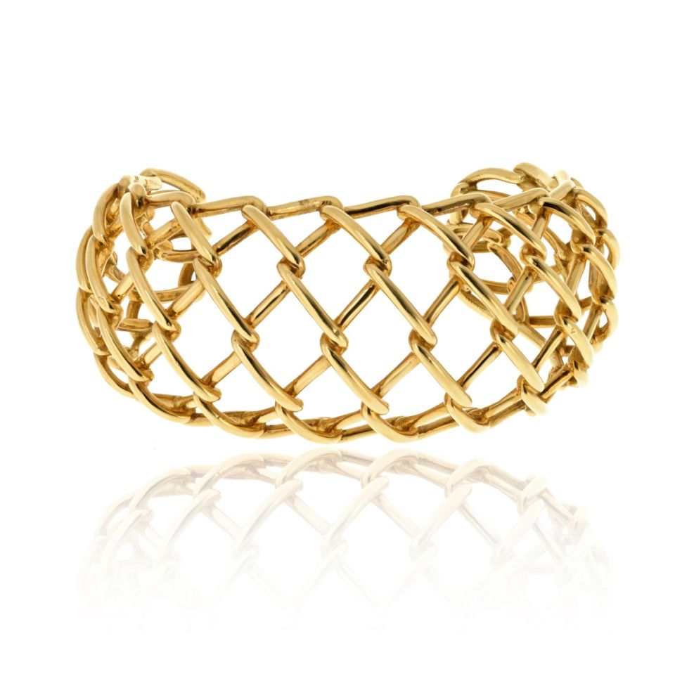 David Webb 18K Yellow Gold Weave Cuff Openwork Bracelet