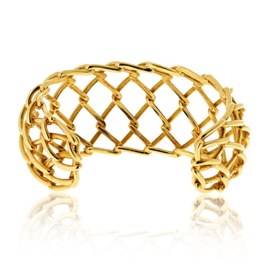 David Webb 18K Yellow Gold Weave Cuff Openwork Bracelet