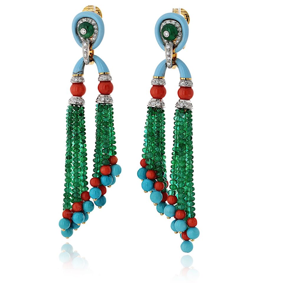 David Webb Platinum & 18K Yellow Gold Pagoda Tassel Drop Earrings