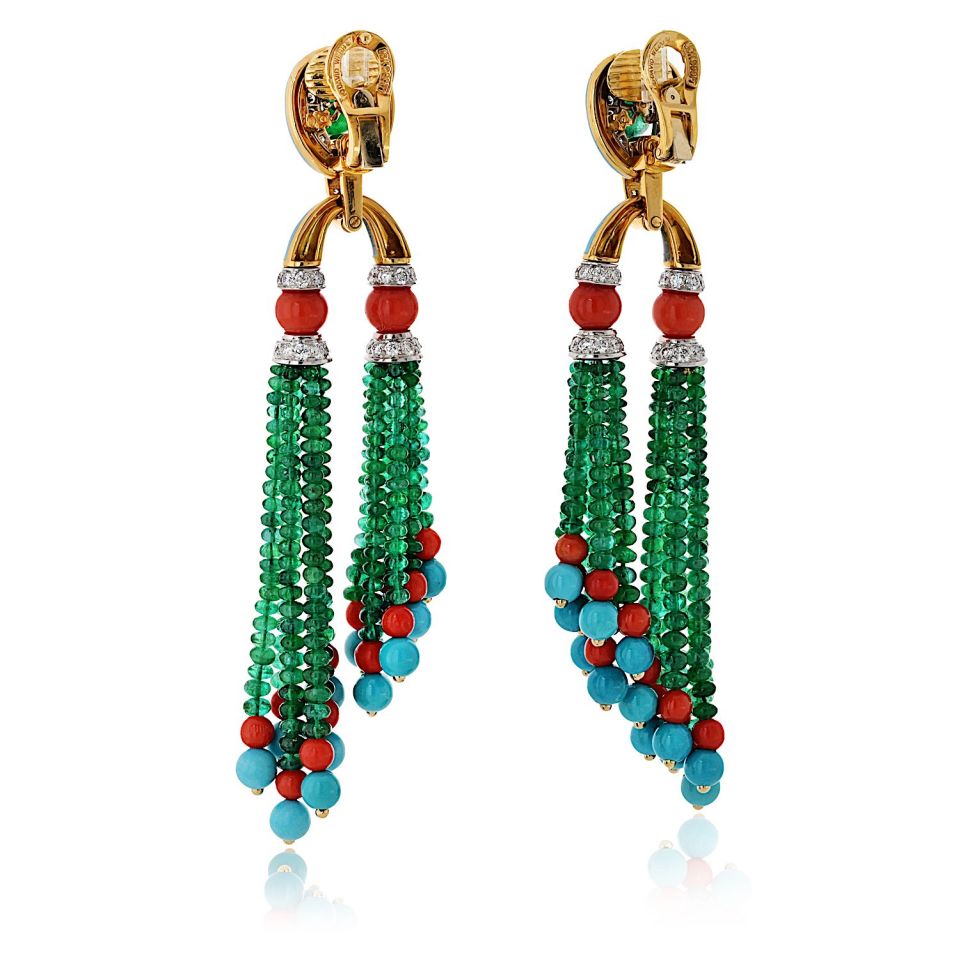 David Webb Platinum & 18K Yellow Gold Pagoda Tassel Drop Earrings