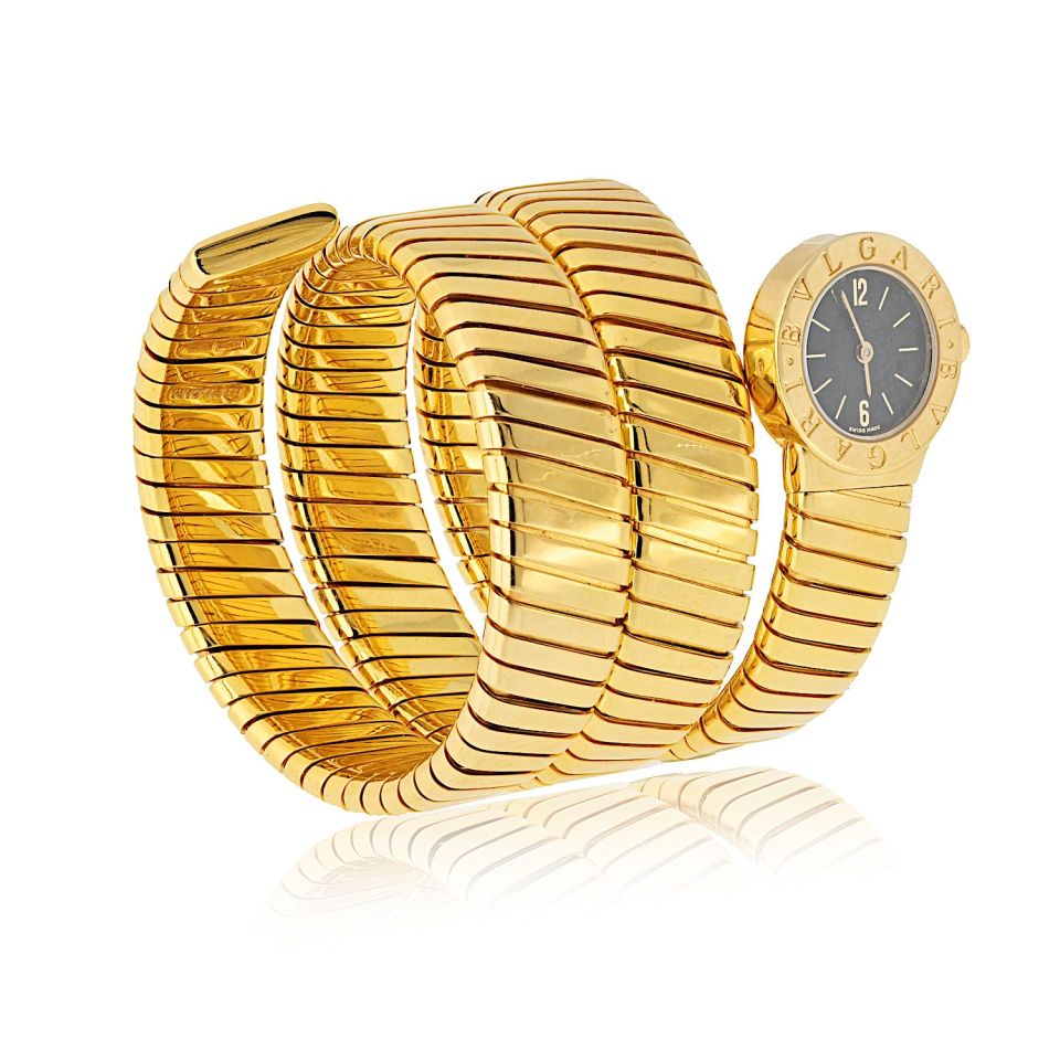 Bvlgari 18K Yellow Gold BB 19 1T Vintage Serpenti Black Dial Watch