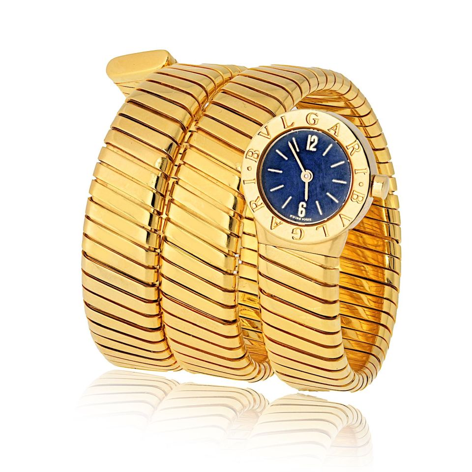 Bvlgari 18K Yellow Gold BB 19 1T Vintage Serpenti Black Dial Watch