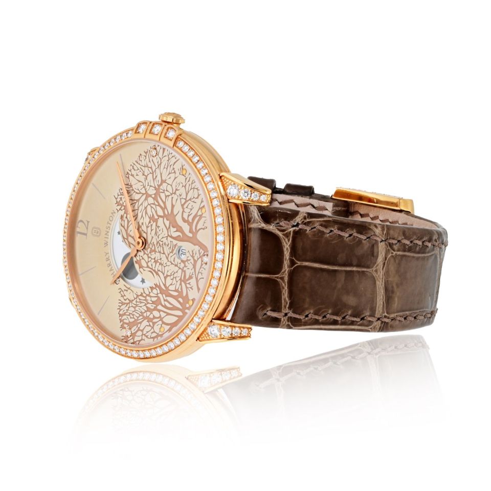 Harry Winston 18K Rose Gold Midnight Champagne Sunray Dial Watch