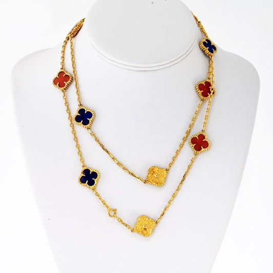 18K Yellow Gold 12 Clover Motif 36 Inches Necklace