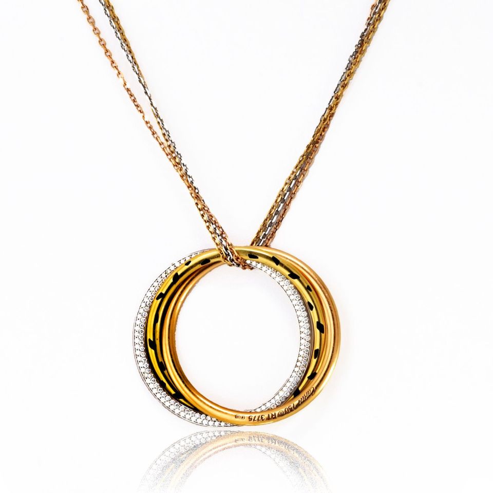 Cartier 18K Tri Color Trinity Diamond Spotted Panthere Circle Necklace