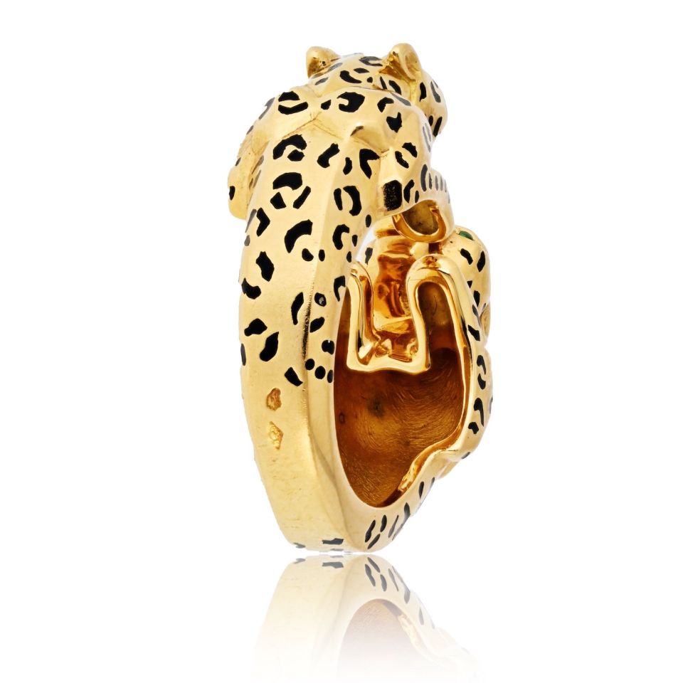 Cartier 18K Yellow Gold Double Panthere Spotted Head Ring