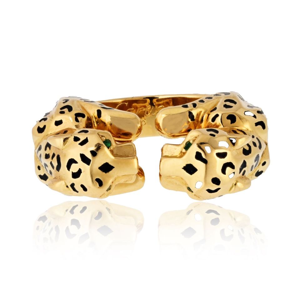 Cartier 18K Yellow Gold Double Panthere Spotted Head Ring