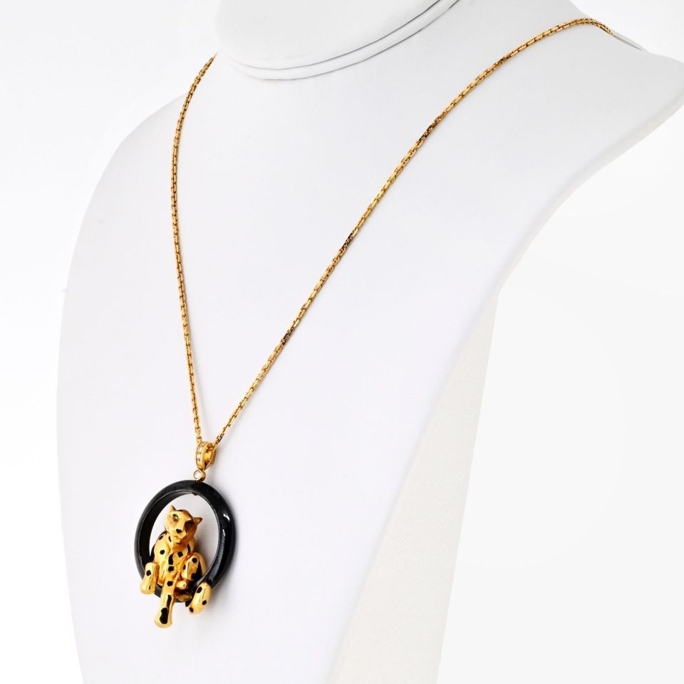 Cartier 18K Yellow Gold Panthere Black Ceramic Necklace