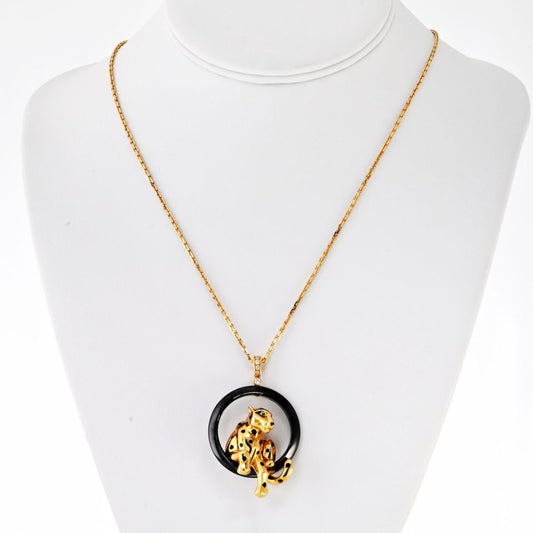 Cartier 18K Yellow Gold Panthere Black Ceramic Necklace