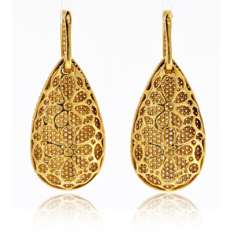 18K Yellow Gold Pave Diamond Drop Dangling Earrings
