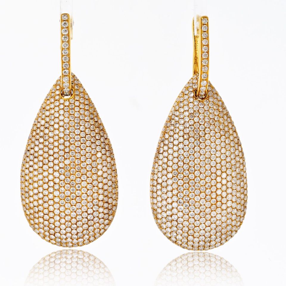 18K Yellow Gold Pave Diamond Drop Dangling Earrings