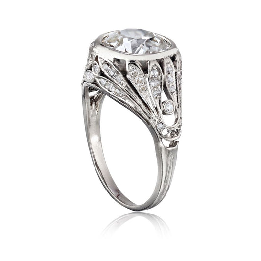 Art Deco 3 carat Old European Cut Diamond J/VS1 GIA  Ring