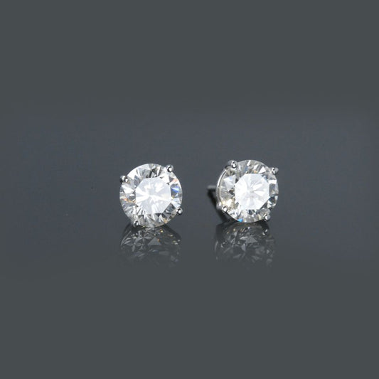 One Pair of Round Diamond Ear Studs 3.06 carat cttw containing 1.52 carat H/VS2 EGLUS & 1.54 carat H/VS2 EGLUS Set in 14K White Gold